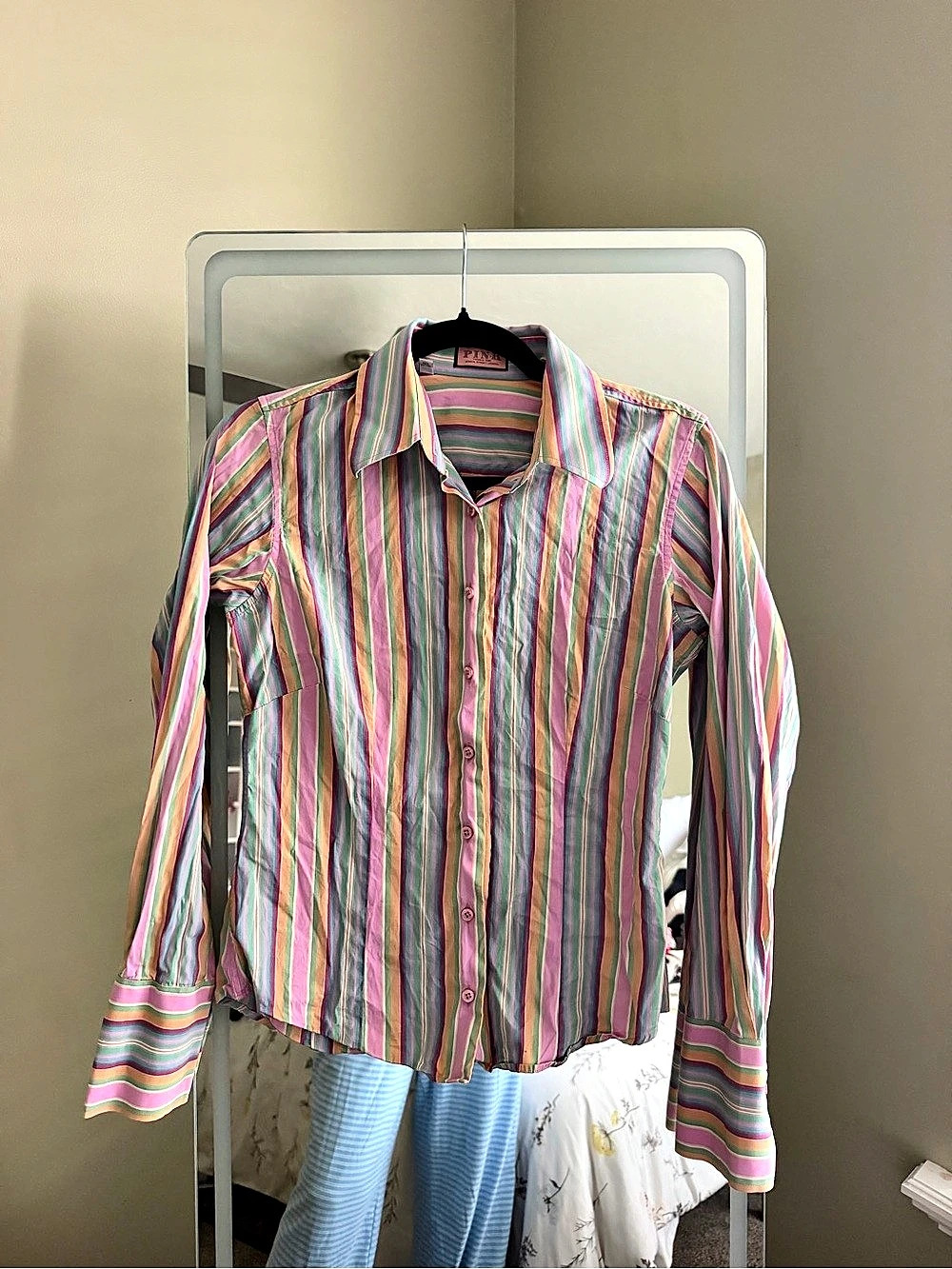 PINK Striped Button Down Shirt Size Medium